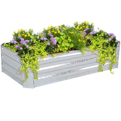 Silver Galvanized Steel Rectangular Raised Garden Beds, 48" L x 11.75" H, 2-Pack