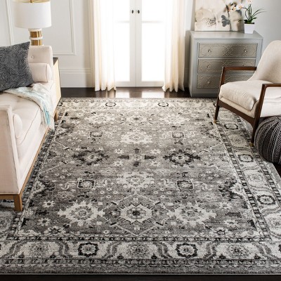 Grey and Black High Pile Floral Area Rug