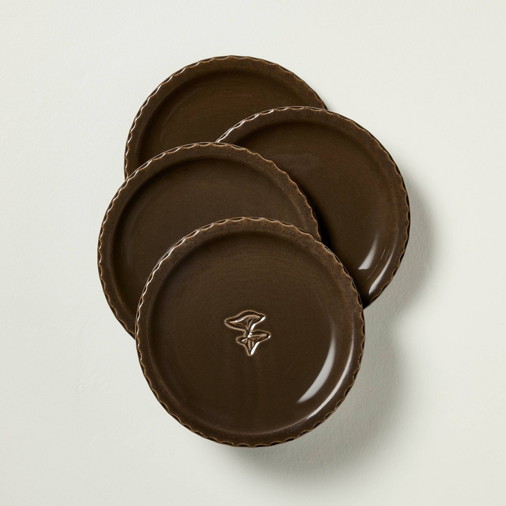 Set of 4 6.5" Mushroom Ceramic Appetizer Plates Forest Brown - Hearth & Hand™ with Magnolia