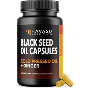 Black Seed Oil Capsules + Ginger Root Extract for Digestive Health & Immune Support, Cold Pressed Black Cumin Seed Oil & Ginger, Havasu Nutrition 60ct - 1 of 4