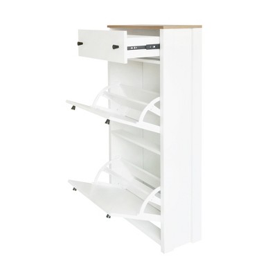 PDTEND Freestanding Shoe Rack with Adjustable Panel and 2 Flip Drawers for Hallway