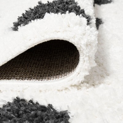 Mid-Century Ivory and Black Polka Dot Shag Rug 2'x10'