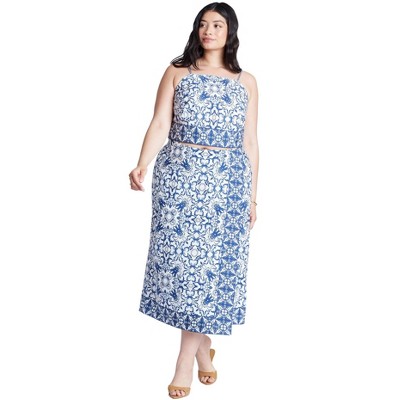 ELOQUII Women's Plus Size Border Print Midi Skirt