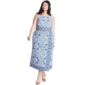 ELOQUII Women's Plus Size Border Print Midi Skirt - 1 of 4
