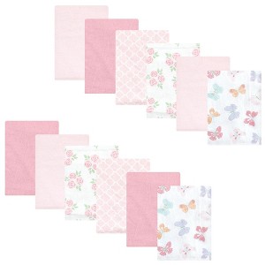 Hudson Baby Infant Girl Cotton Flannel Burp Cloths Bundle, Pastel Butterfly, One Size - 1 of 4