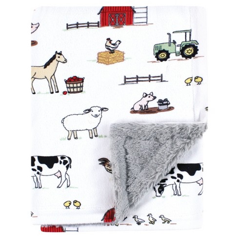 Hudson Baby Plush Blanket with Furry Binding and Back, Farm, One Size - image 1 of 2