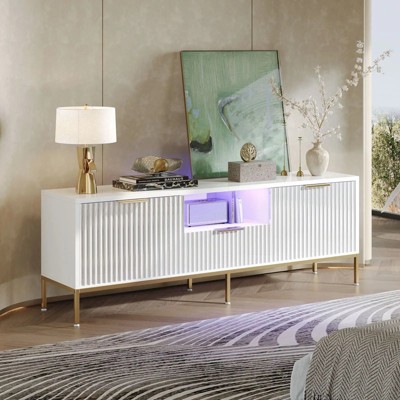 White and Gold 55 Inch TV Stand with Drawer and Cabinet