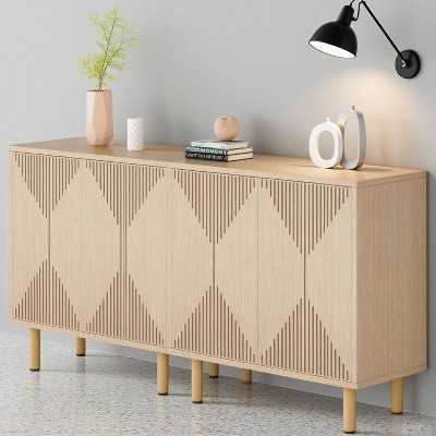 KTMBDW Sideboard Buffet Cabinet - Modern Larger Credenza Kitchen Storage Cabinet with 4 Doors - Accent Buffet Console Table for Dining Room Hallway