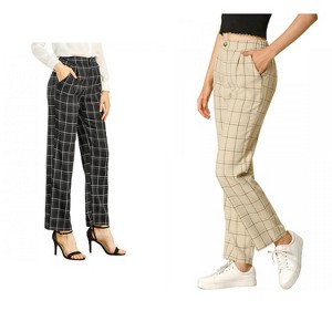 INSPIRE CHIC Women's Christmas Plaid Elastic Waist Casual Work Office Long Pants 2 Packs - 1 of 4