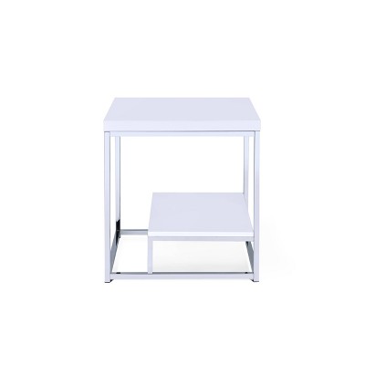 Lucia White and Chrome Metal End Table with Shelf