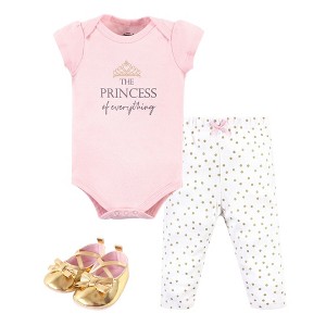 Little Treasure Baby Girl Cotton Bodysuit, Pant and Shoe 3pc Set, Princess Of Everything - 1 of 4