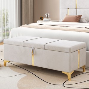 Elegant Upholstered Storage Ottoman Bench with Metal Legs, Storage Bench for Bedroom, Living Room-Maison Boucle - 1 of 4