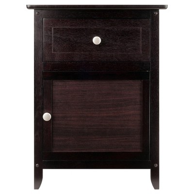 Espresso Transitional Wood Nightstand with Drawer and Cabinet