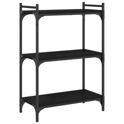vidaXL 3-Tier Bookcase in Industrial Style- Engineered Wood and Metal Black Bookshelf