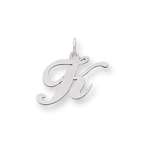 Black Bow Jewelry 14k White Gold, Ella Collection, LG Fancy Script Initial Pendant A-W - 1 of 4