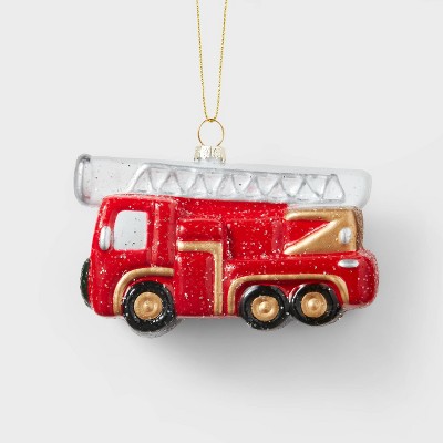 3D Fire Truck Glitter Christmas Tree Ornament - Wondershop™