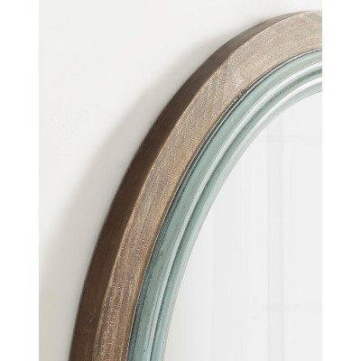 Rustic Blue and Brown Round Wood Bathroom Vanity Mirror
