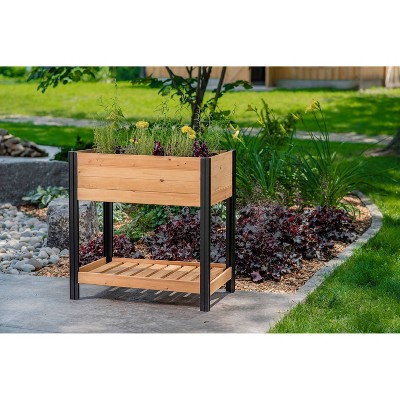 Mezza 42" Cedar Raised Herb Garden Bed with Black Aluminum Posts