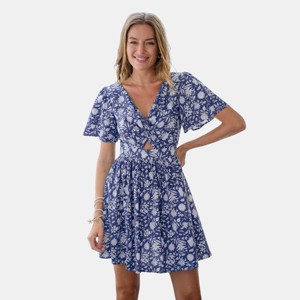 Women's Floral Print Tie-Front Puff Sleeve Mini Dress - Cupshe - 1 of 4