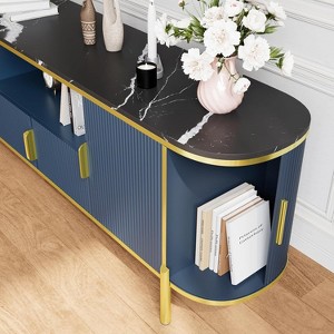 MDF Round Wave Pattern Four-Door TV Stand 70" Large Luxury Entertainment Center, Adjustable Shelves - 1 of 4