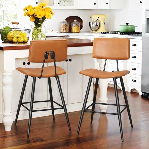 Arceso 24.5" Counter Height Bar Stools Set of 2, Black Faux Leather Upholstered Barstools with Back Footrest and Metal Legs, Armless Bar Chairs - 1 of 4