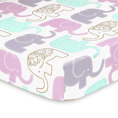 The Peanutshell Little Peanut Lilac Elephant Fitted Crib Sheet