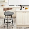 HomeRoots 30" Gray Brown and Black Faux Leather and Iron Low Back Bar Height Swivel Bar Chair - 2 of 4