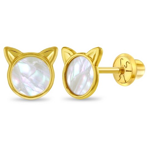 Girls' Perched Kitty Cat Screw Back 14k Gold Earrings - In Season Jewelry :  Target