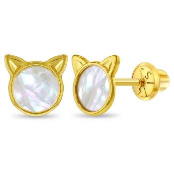 Girls' Mother of Pearl Kitty Screw Back 14k Gold Earrings - In Season Jewelry