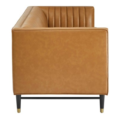Devote Channel Tufted Vegan Leather Sofa in Tan