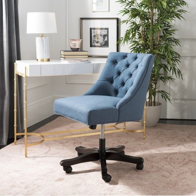 Espresso Black Linen and Wood Transitional Swivel Task Chair