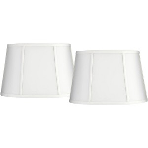 Springcrest Racetrack Set of 2 Oval Lamp Shades White Medium 12" Wide x 9" Deep at Top 15" Wide x 12" Deep at Bottom 10" High Spider Harp Finial - 1 of 4