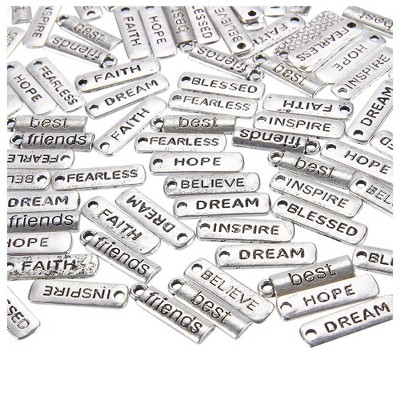 Juvale 100 Pieces Inspiration Word Charms Pendants, Engraved Motivational Charms Collection for DIY Necklace, Jewelry Making and Bracelet, Silver