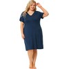 Agnes Orinda Women's Plus Size Solid Comfort Lace V Neck Short Sleeves Midi Knit Nightgowns - 4 of 4