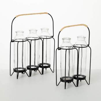Sullivans 11.75" & 11" Modern & Metal Bottle Vase Set of 2, Glass