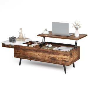 Garvee Lift Top Coffee Table with Storage Shelf, Hidden Compartment and Hydraulic Lifting Rod for Living Room, Reception Room, Office, Brown - 1 of 4