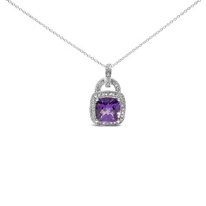 Haus of Brilliance Silver 10X10 MM Cushion Amethyst and Diamond Accent Halo Pendant Necklace - 1 of 4