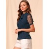 INSPIRE CHIC Women's Bow Tie V Neck Stand Collar Short Mesh Sleeve Blouse - 4 of 4