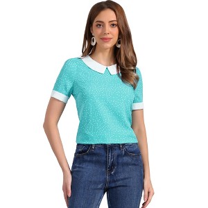 INSPIRE CHIC Women's Peter Pan Collar Keyhole Back Vintage Polka Dots Blouses - 1 of 4