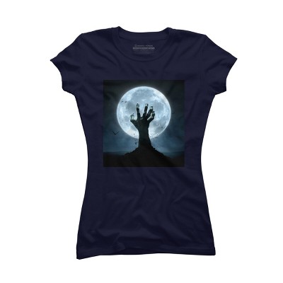 Junior's Design By Humans Halloween! Zombie Hand Reaching from Grave T-Shirt By EBCD T-Shirt
