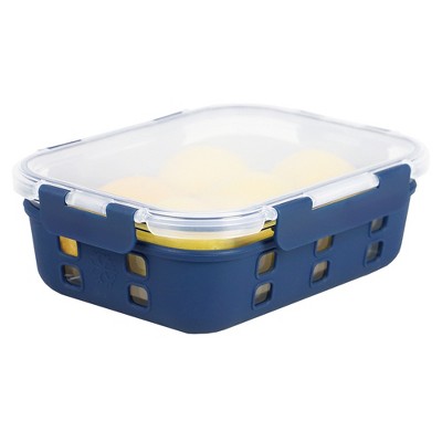 Michael Graves Design Rectangle X-Large 51 Ounce High Borosilicate Glass Food Storage Container with Plastic Lid, Indigo
