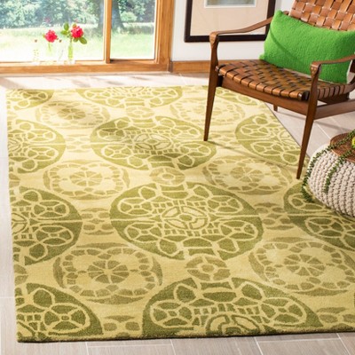 Honey and Green Hand-Tufted Wool and Viscose 4' x 6' Area Rug
