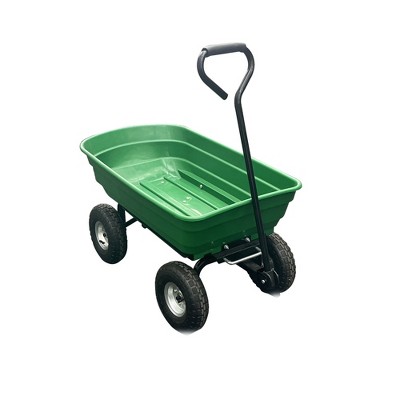 Garden Wheelbarrow Cart with 4 Wheels, Heavy-Duty Utility Wagon, 600 lb Capacity, Dump Feature, Green