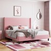 Full/Queen/King Size Bed Frame, Upholstered Platform Velvet Bed Frame with Vertical Channel Tufted Wingback Headboard - 3 of 4