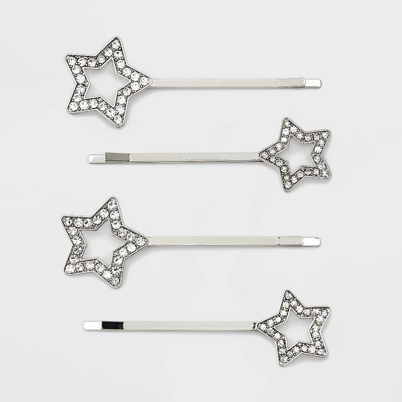 Star Bobbie Hair Clip Set 4pc - Wild Fable&#8482; Silver, 1 of 3