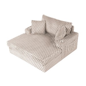 CLIHOME Chenille Chaise Lounge with Soft Cushion Back, Dual Track Arms and Built-in Cup Holders - 1 of 4