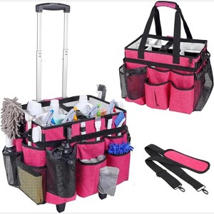 Extra Large Rolling Cleaning Caddy Bag with Detachable Foldable Trolley, Multiple Storage Pockets and Adjustable Shoulder Strap - 1 of 4