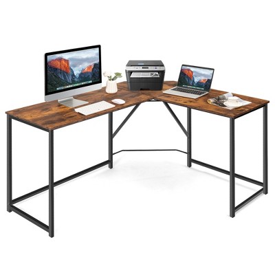 Homcom L-shaped Home Office Writing Desk With Storage Shelf Drawer  Industrial Corner Pc Study Table Computer Workstation Brown : Target
