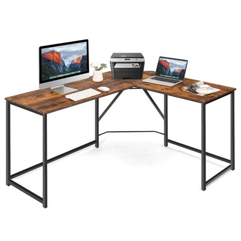 Triangle Corner Computer Desk with Keyboard Tray - Rustic Brown