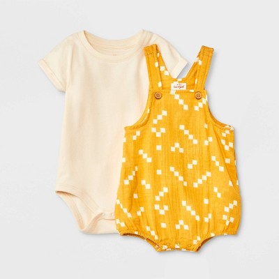 Image of Baby Boys' Gauze Shortalls Top & Bottom Set - Cat & Jack™ Gold 3-6M